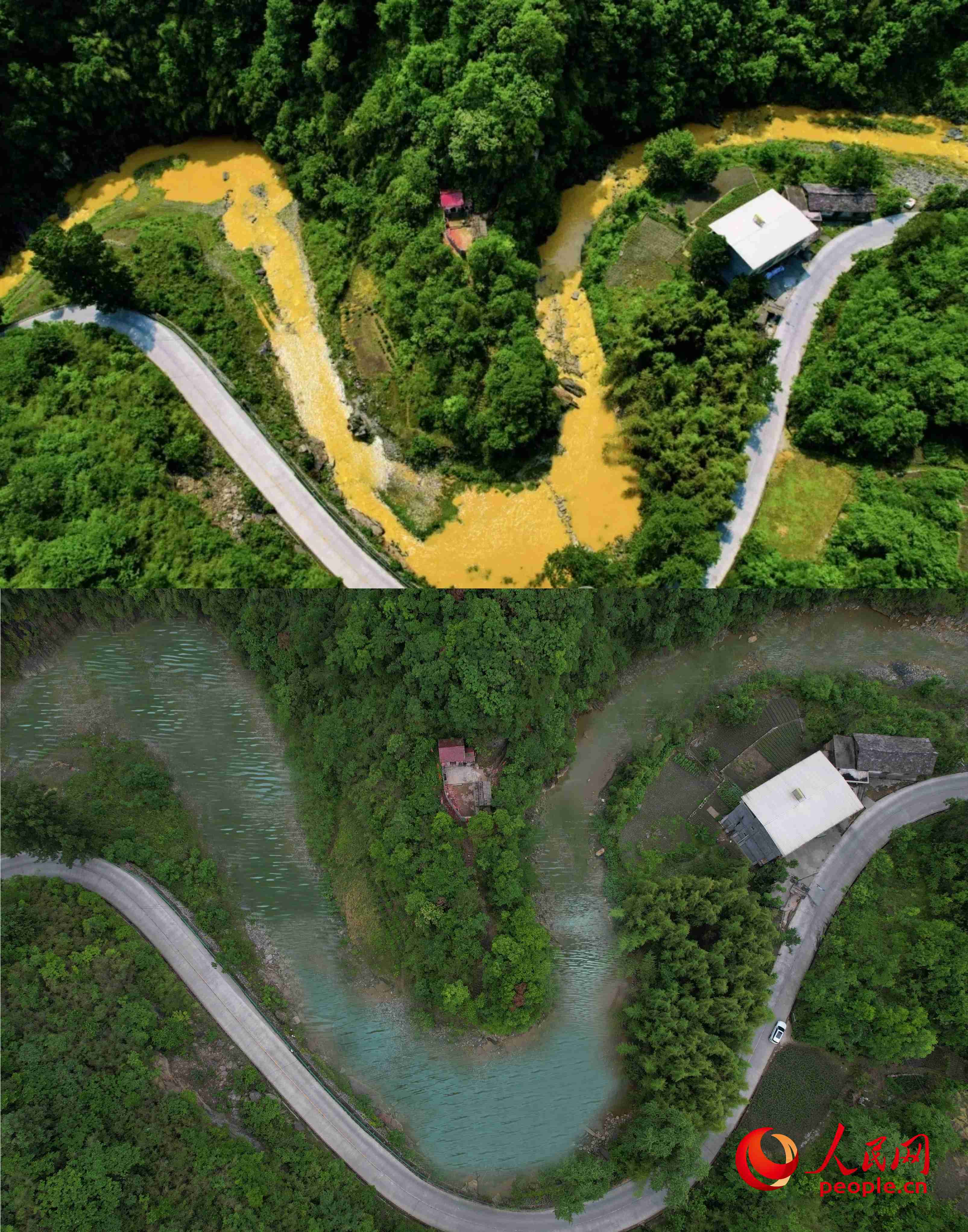厚子河仇家灣河段治理前后。受訪者供圖